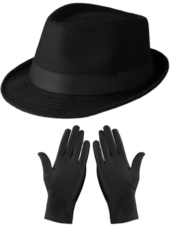 EHDWXVZM 1 chapeau pour homme, 1 paire de protège-doigts, melon, chapeau de jazz pour homme, chapeau en feutre à bord court