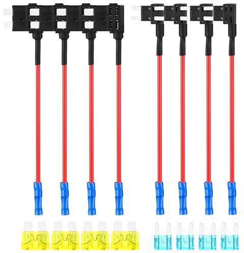 8 Stück Stromdieb Sicherung KFZ – 4 Werte Stecksicherungsadapter mit Add-a-Circuit 12V Flachsicherungsadapter Set | Kfz Sicherung für Auto, Lkw, Wohnmobil & Boot
