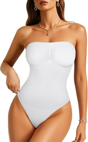 Gotoly Mujer Bodies Moldeadores Sin Tirantes Body Reductor Shapewear Adelgazante Body Shaper Control de Abdomen Bodysuit (Blanco, L)