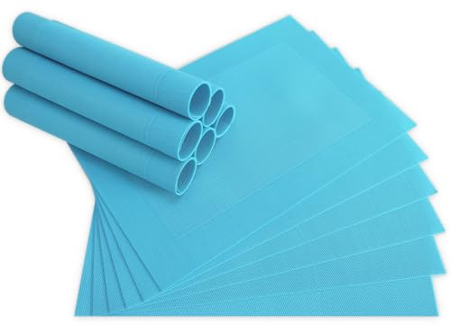 Moderne Tischsets in Türkis-blau im 12er Set - Abwaschbare Platzsets als rechteckige Tischuntersetzer - Gewebtes Platzdeckchen als Tischunterlage für Esstisch Wohnzimmer Tisch-Deko