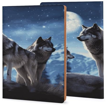 Leder-Notizbuchhülle, robuste Buchumschläge, Wolfs-bedruckt, wasserdicht, schützt Notizbücher, Bücher und ist für Büro und Schule geeignet