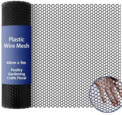 Garden Plastic Mesh Fencing (40cm x 5m) - Black Chicken Wire, Garden Barrier, Animal Pet Vegetable Aviary Hutch Protection