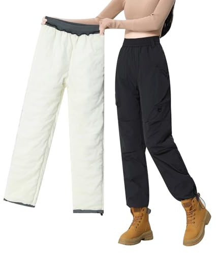 FLYGAGA Damen Softshellhose Wanderhose Wasserdicht Skihose Fleece Gefüttert Warm Baumwolle Winddicht Camping Outdoor Regenhose Trekkinghose Fahrrad Elastischer Bund Thermohose Winterhose