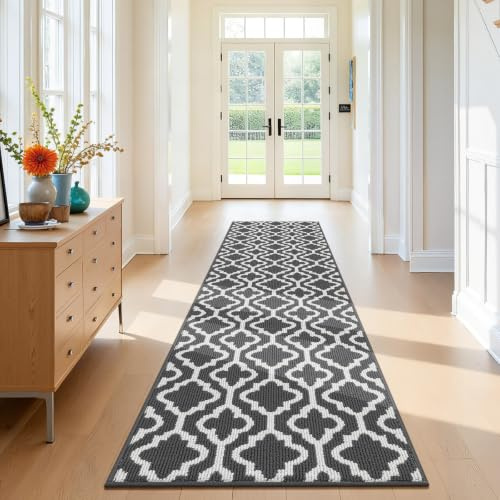 SHACOS Läufer Teppich 66x300 cm Läufer Flur rutschfest Teppichläufer Waschbar Flurläufer Lang Flur Teppich Läufer für Küche, Eingang, Esszimmer, Dunkelgrau
