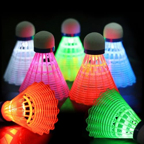 LOMUG LED Badminton Bälle, 6 Stück LED-Licht Federballs, LED Nylon Sport Badminton, badminton Federbälle für Nacht, Leucht-Federball, Leuchtende Federbälle Kinder für Outdoor Training Übung Einsteiger