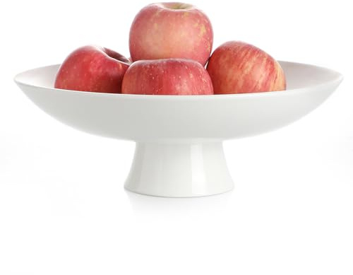 Kanwone Large Fruit Bowl for Kitchen Counter - Decorative Bowls for Home Décor - Ceramic Fruit Bowl, Pedestal Bowl - Modern Key Bowl for Entryway Table - 11.5 Inches, White