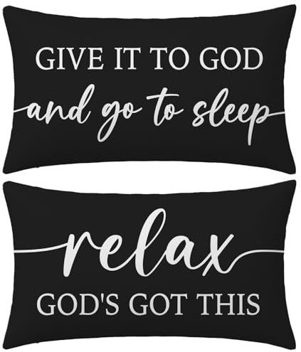 HERHOME Black and White Christian Throw Pillow Covers 12x20 Inch Set of 2 – Relax God’s Got This/Give It to God and Go to Sleep – Inspirational Lumbar Pillowcase for Couch or Bed Decor
