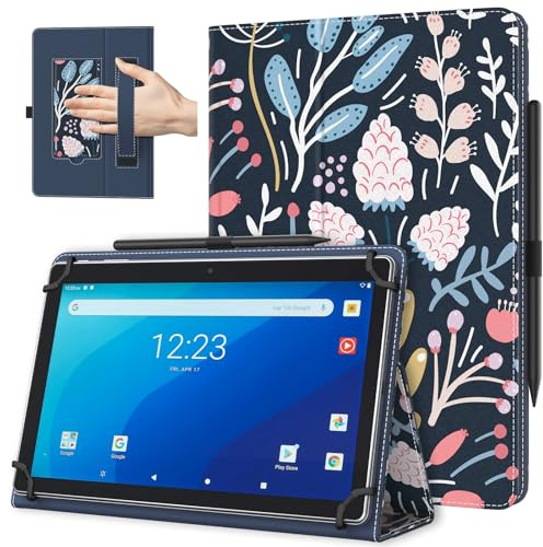 TiMOVO Universal Hülle für 10,1 Zoll Android Tablet, Bunte Blume | Mit Stiftschlaufe, Leicht & Faltbar, Standhülle, Mit Handschlaufe, Für 9,6-11 Zoll Touchscreen-Tabletten