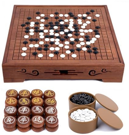 Apk i bc Go-Brett aus Massivholz, wasserdicht, pflegeleicht, mit vielfältigen Funktionen, für Gomoku-Schach- und Go-Spieler(A,51 * 51 * 10cm)