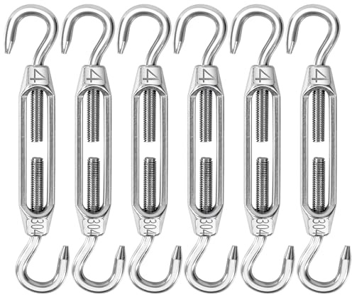 6 Pièces Tendeur de Câble, M4 Tendeur de Fil en Acier Inoxydable 304, Réglable Tendeur Crochet et Crochet, Ridoir Robuste pour Clôtures de Jardin, Suspendre, Cable de Garde Corps