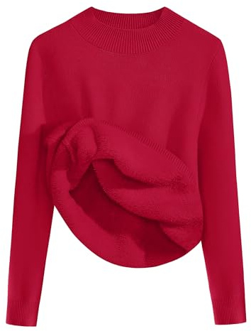 Zeagoo Maglione da donna in pile, a maniche lunghe, invernale, tinta unita, slim fit, basic termico, con colletto rialzato, Colore: rosso, M