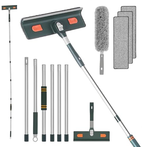 Tergicristalli telescopici, lavavetri professionale, con manico telescopico, testa 2,5 m, 4 in 1, con asta di prolunga per finestre alte in interni ed esterni