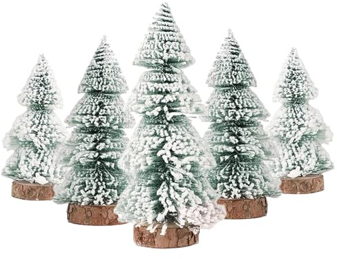 Junhui 5 Stück Mini Weihnachtsbaum Set, Künstlich Mini Tannenbaum mit Holzen Basis, 15/20/25 cm Miniatur Weihnachts Baum Ideal für Tischdeko, Geschenke, DIY, Schaufenster