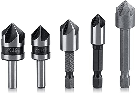 5PCS Set Countersink Drill Bit Set,5 Flutes Woodworking Chamfering Reamer Drill Bit Cutter Counter Sink Drill Bits for Wood Metal Plastic
