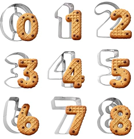 OYIWINMI Juego de 9 cortadores de galletas de acero inoxidable, 0-8, cortador digital de galletas para regalos de Navidad, cortadores de galletas, galletas para decoración de pasteles, números