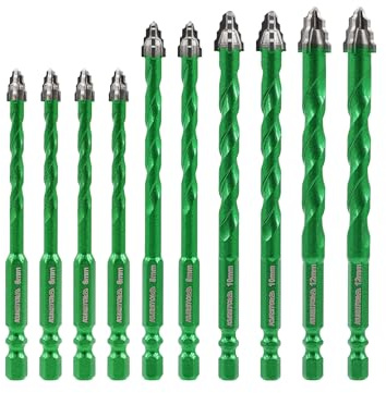KURSTOL Serrated Masonry Drill Bit Set - 10pcs 1/4”*4, 5/16”*2, 3/8”*2, 1/2”*2 Concrete Carbide Drill Bit Drill Bit for Wood Plastic Masonry Ceramic Tile Glass Marble