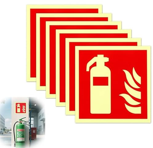 6 cartelli estintori, 15 x 15 cm, adesivi per estintore, marcatura di sicurezza, segni di protezione antincendio, in PVC, retroilluminante, autoadesivo, secondo ISO per casa, ufficio, cantiere e auto