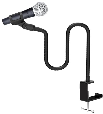 Desk Microphone Holder Thick Tube Non-Slip Pad | Microphone Boom Arm Desk Holder with Clip for Singing Recording Game Playing Podcast Meeting Remote Learning