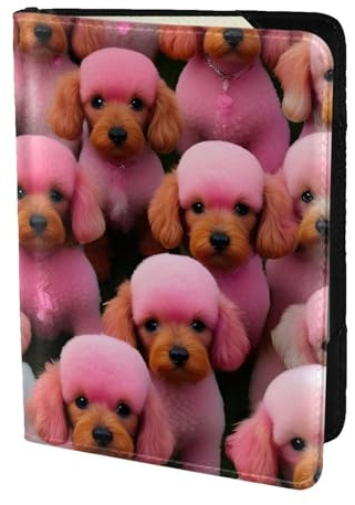 Reisepasshülle, Motiv: Pinks Pudel, Hundemotiv, Reiseutensilien, Karten- und Reisepass, Anti-Diebstahl-Brieftasche, Größe passend für alle gängigen Reisepässe