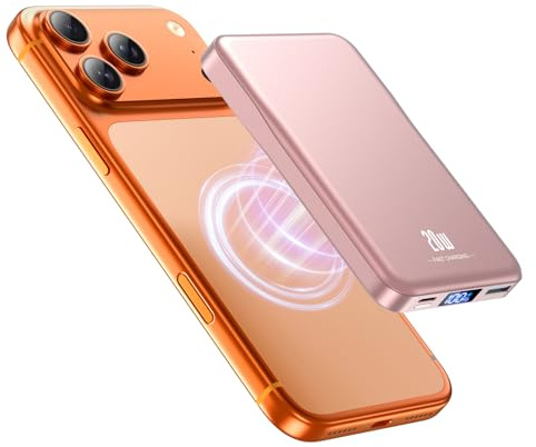 For Magsafe Power Bank, 10000mAh Wireless Portable Charger, Magnetic Power Bank Battery Pack with 20W PD USB-C Fast Charging, Travel Essential Charger Compatible with iPhone 17/16/15/14/13/12,RoseGold