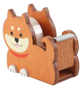 LdawyDE Dispenser Nastro Adesivo Shiba Inu, Porta Nastro Adesivo in Legno con una Larghezza di 15-20 mm, Distributori di Nastri da Scrivania, Regalo Divertente per Studenti e Colleghi, Marrone