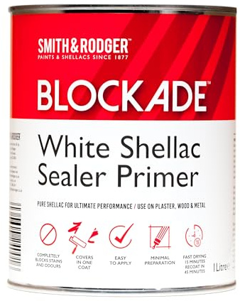 Gripper Cloth Smith & Rodger Blockade White Shellac Sealer Primer, 1 Litre, Fast Drying, Matt Finish, Blocks Stains and Odours