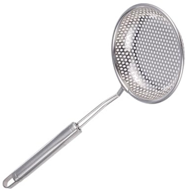 CONGARTENO Mestolo Scolapasta in Acciaio Inox Foro Fine 14 CM Cucchiaio per Servire e Filtrare Olio Manico Ergonomico Resistente al Calore Utensile Cucina per Casa Ristorante e Bar