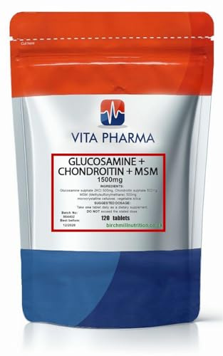VITAPHARMA Glucosamine and Chondroitin MSM High Strength Supplement 120 Tablets, Helps Maintain Cartilage Strength and Flexibility for Comfortable Daily Movement