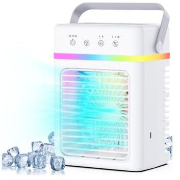 Mobiles Klimagerät Klein – Mini Mobile Klimaanlage 900ML Wassertank, 3 Betriebsmodi & 2 Geschwindigkeiten, USB-Stromversorgung, Timer 2/4/6H, LED Licht, perfekt für Schlafzimmer/Wohnwagen/Camping/Büro