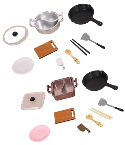 Detailliertes Miniatur Küchen Hot Pots Kochgeschirr Set Maßstab 1: 12 mit Kunststoffharz, Holz und Legierungsmaterialien für Puppenhäuser, Puppenhäuser, Küchenzubehör