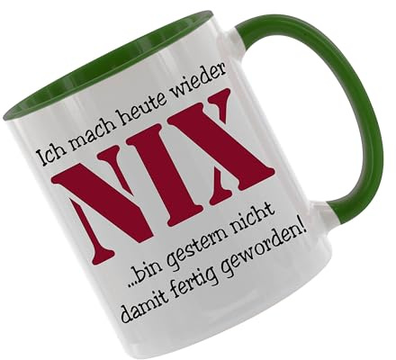 Ich mach heute wieder nix... - Kaffeetasse mit Motiv, Tasse mit Druck, auch individuell mit Spruch, Foto, Wunschtext, Wunschname (Grün)