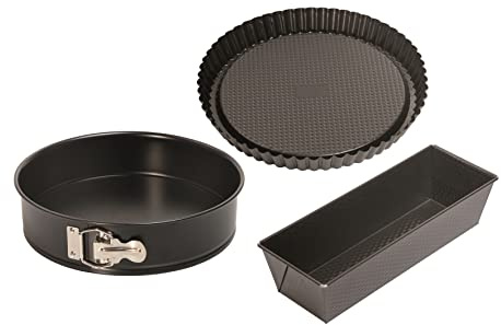 Original Kaiser Classic Backformen Set 3-teilig, Backset mit 3 Kuchenformen antihaftbeschichtet, Springform mit Flachboden, Kastenform, Obstbodenform, Schwarz