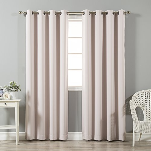 Best Home Fashion Thermal Insulated Blackout Curtains - Stainless Steel Nickel Grommet Top - Baby Pink - 52 W x 96 L - (Set of 2 Panels)