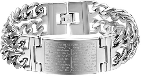 Cupimatch 23mm Groß Breite Edelstahl Armband Link Handgelenk Farben Silber Kreuz Englische Bibel Gebet Panzerarmband für Männer