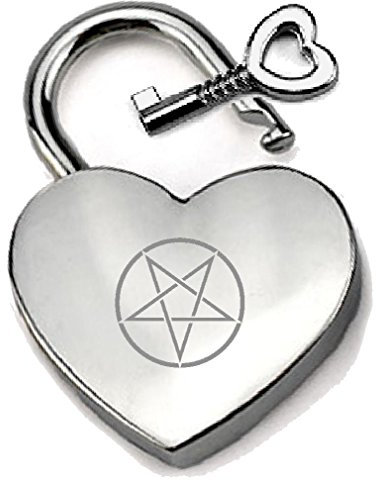 Silver-Tone Heart Padlock Personalised Magic Pentagram Wizard Engraved