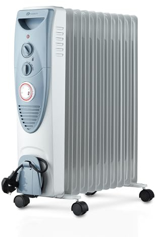 PureMate Oil Filled Radiator, 2500W/2.5KW - 11 Fin - Portable Electric Heater, 3 Power Settings, Adjustable Temperature and Thermostat, Thermal Safety Cut off & 24 Hour Timer
