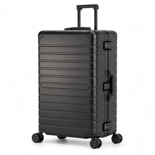 Travelhouse Oslo großer Aluminium Reisekoffer Schwarz L-75cm Hartschalenkoffer 2X TSA Zahlenschloss 4 Doppelräder 360° Rollen Markenqualität Vol. 102L