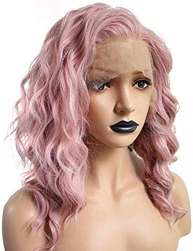 Kurze lockige Perücke,Rosa 20 Zoll Europa und Amerika Stil volle Perücke Haar Lace Front Perücken mit Haarnetz