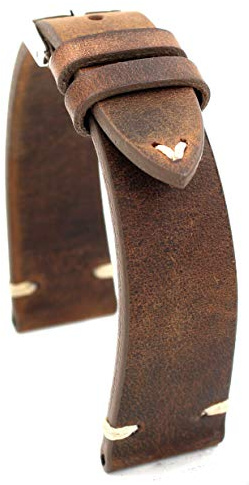 RIOS1931 Sagittarius Vintage Rindsleder Uhrenarmband handgemacht in Deutschland Robust 22mm braun Mooreiche