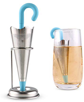 Mousyee - Infusores de té para té de hojas sueltas, colador de té suelto, forma de paraguas azul, infusor de té de silicona de grado alimenticio, divertido y creativo, filtros de té de hojas sueltas