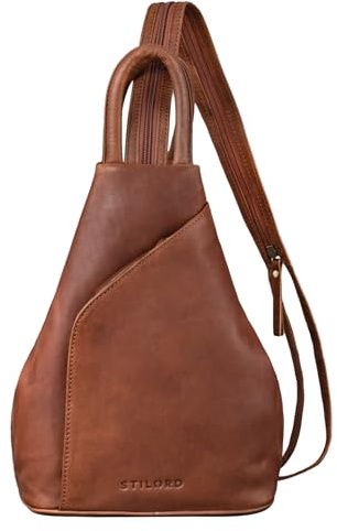 STILORD Lyanna Sling Bag Damen Leder Crossbody Rucksack 2-in-1 Handtasche Frauen Rucksackhandtasche Lederrucksack für City Ausgehen Shopping Tagesrucksack Echtleder Farbe:Mocca - Dunkelbraun