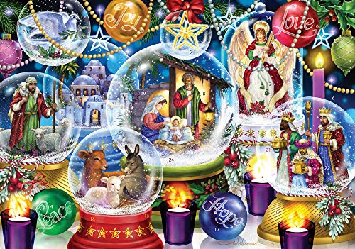 Nativity Snow Globes Advent Calendar (Countdown to Christmas) with Bible Text Nativity Story by Vermont Christmas Company