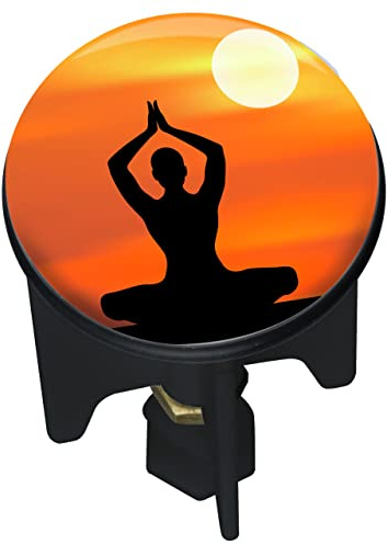 WENKO Abflussstopfen Pluggy® Arrebol, höhenverstellbarer Waschbeckenstöpsel für alle handelsüblichen Waschbecken, aus Messing und Kunststoff gefertigt, Ø 3,9 x 6,5 cm, Yoga Pose vor Sonne, Mehrfarbig