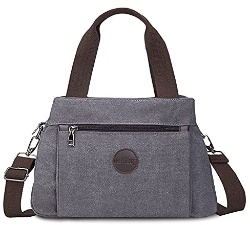 FANDARE Retro Handtaschen Leinwand Schultertasche Damen Umhängetasche Frauen Crossbody Messenger Bag Shopper Reisen Arbeitstasche Grau