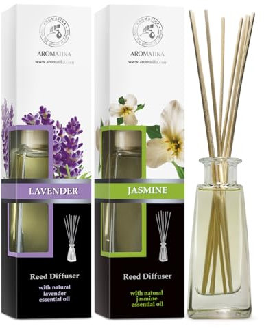 Raumduft Diffuser Lavendel und Jasmin - Set 2x100ml - Diffuser Set mit Stäbchen - Raumbeduftung - Zimmerduft - Raumluft - Aromadiffuser - Lufterfrischer - Geschenkset