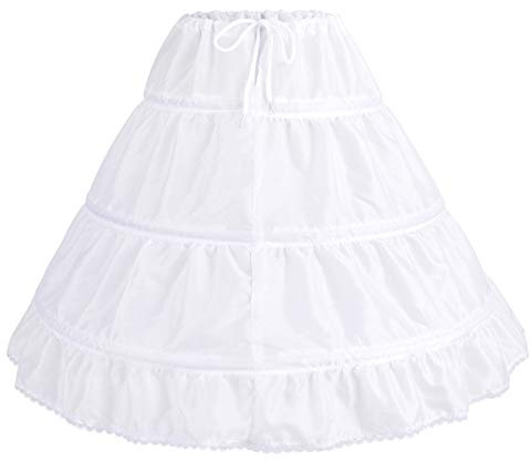 Jupon Fille Demi-Slip 3 Cerceau Fille Fleur Crinoline Jupon Communion Mariage Demoiselle d'honneur Cordon sous Jupe Blanc 8-14 Ans