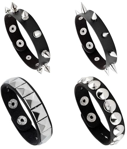 MILAKOO Punk Nietenarmband breiter PU Lederarmband mit Ketten schwarze Lederarmbänder Set