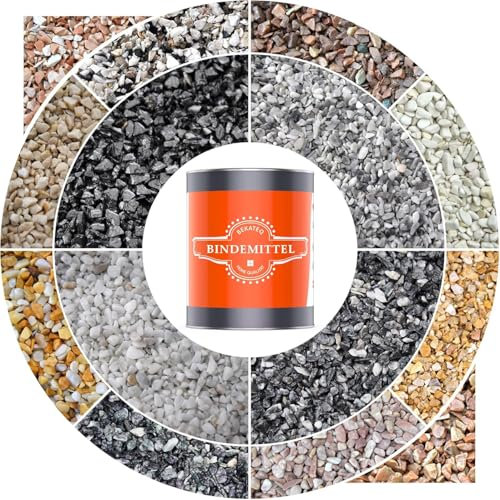Steinteppich aussen bis 2,5qm - 25kg Marmorkies in Bardiglio Toscano + 1K PU Kleber Bindemittel 1kg - Wetterfest, UV-fest, wasserabweisend, hitzebeständig, kältebeständig - BEKATEQ BK-605PU