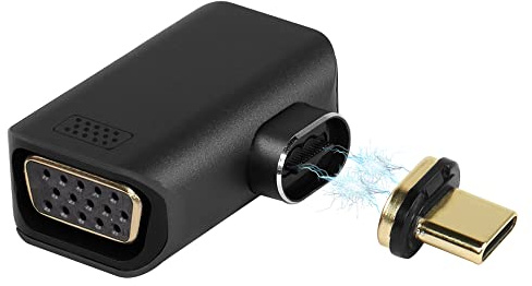 QIANRENON Adaptador magnético USB C a VGA tipo C macho a DB15 hembra, convertidor de ángulo recto de 90 grados, punta magnética de 24 pines, 1080P a 60 Hz, para pantalla de proyección con cable de