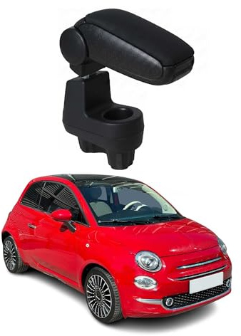 OMAC Armlehne für Fiat 500 500C 2016-2021 Facelift Modelle - Snap-On - ABS + Kunstleder - Keine Bohrung oder Installation - Einfache Montage Black